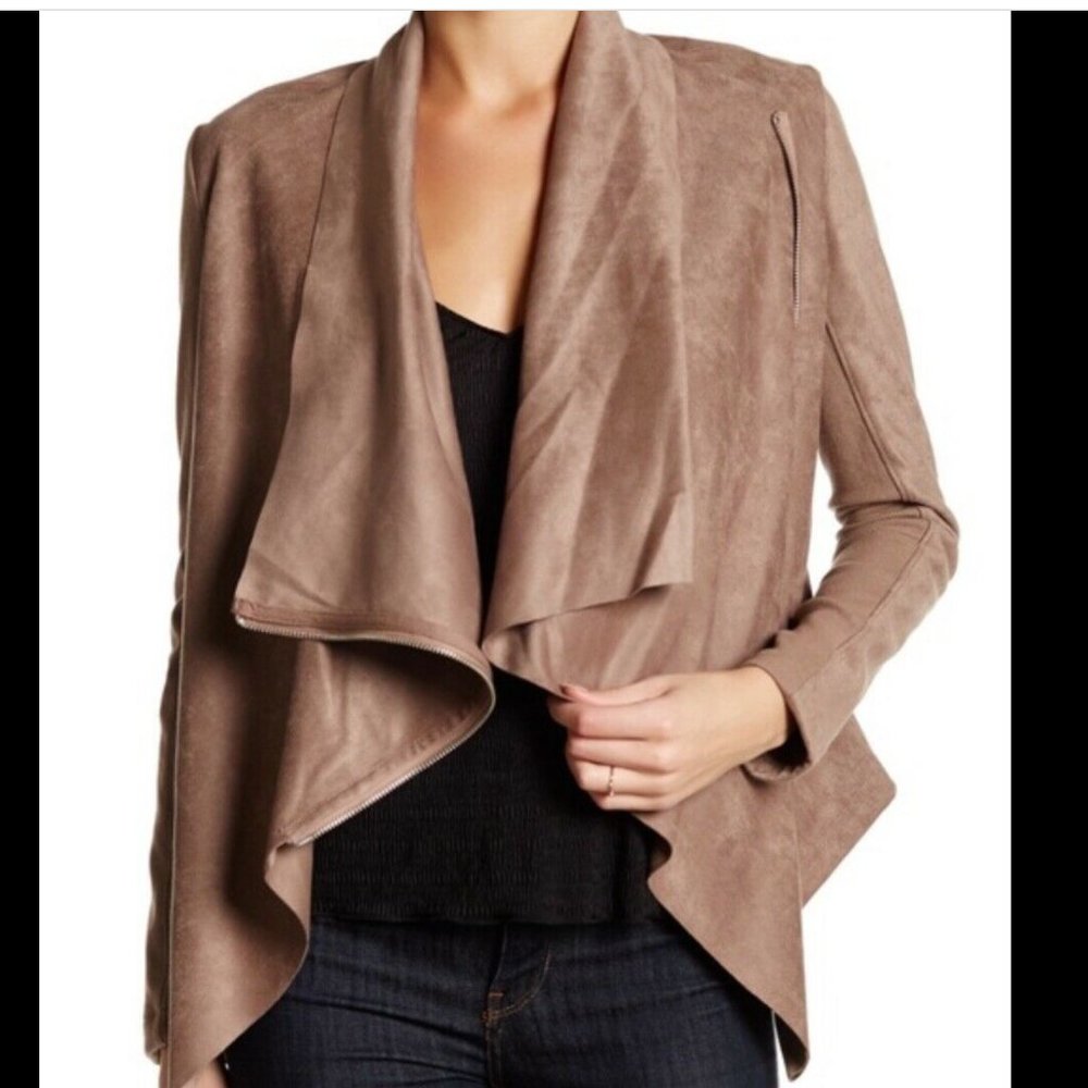 NWT Vigoss Nordstrom Asymmetrical Taupe Brown Faux Suede Motorcycle Jacket Moto
